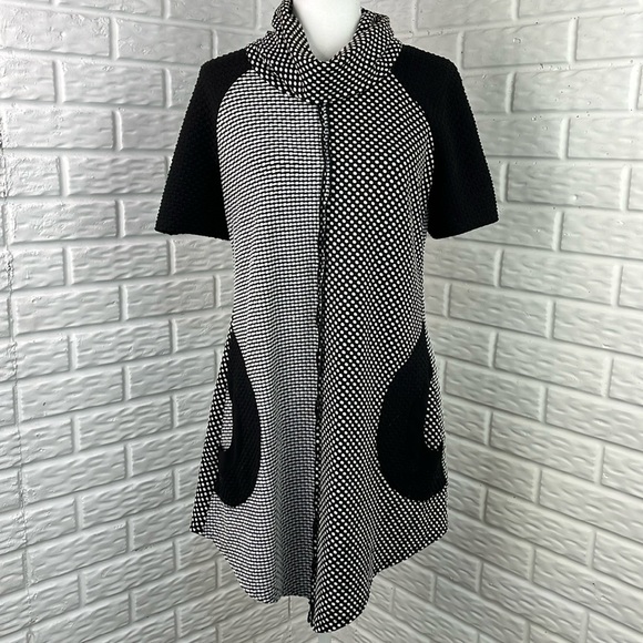 JOSEPH RIBKOFF DRESS RETRO ASYMMETRICAL BLACK WHITE MADE IN CANADA SIZE 12 - Picture 1 of 10